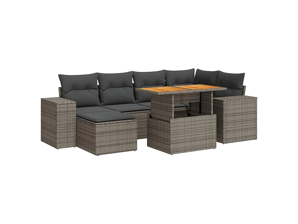 7-delige Loungeset met kussens poly rattan grijs