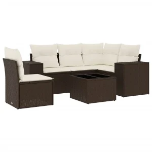 6-delige Loungeset met kussens poly rattan bruin 6-delige Loungeset met kussens poly rattan bruin