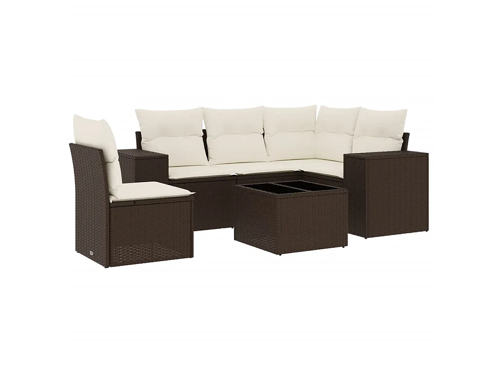 6-delige Loungeset met kussens poly rattan bruin