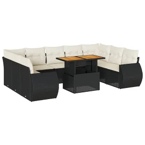 10-delige Loungeset met kussens poly rattan zwart 10-delige Loungeset met kussens poly rattan zwart