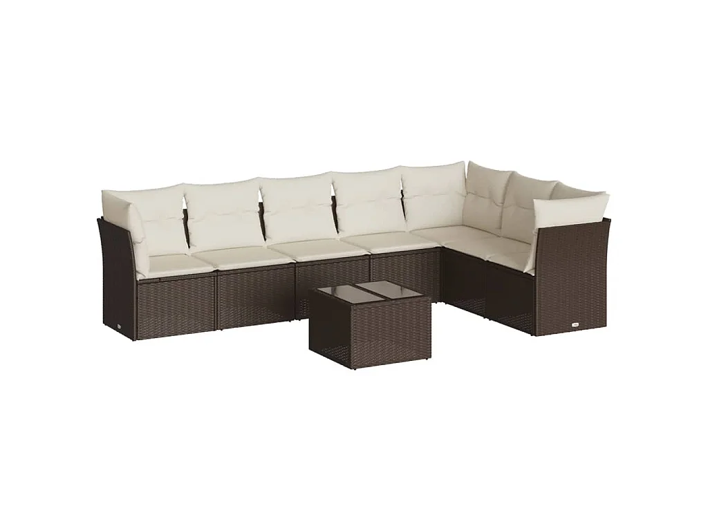 8-delige Loungeset met kussens poly rattan bruin