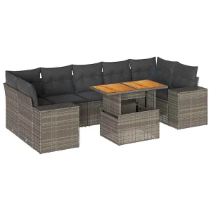 8-delige Loungeset met kussens poly rattan grijs 8-delige Loungeset met kussens poly rattan grijs