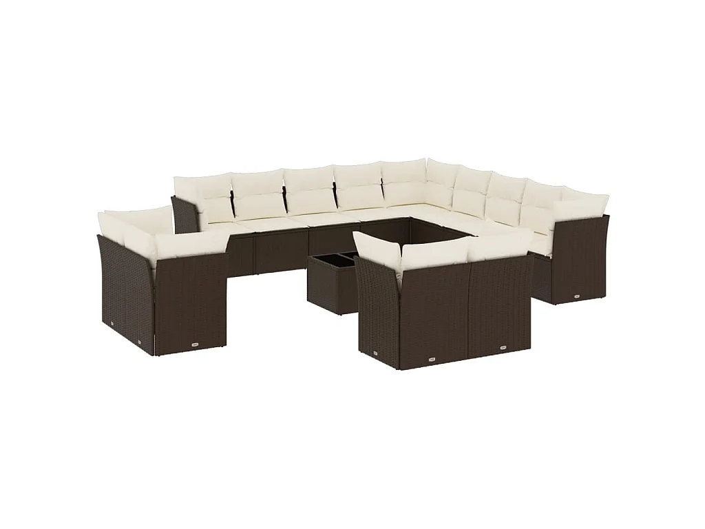 14-delige Loungeset met kussens poly rattan bruin