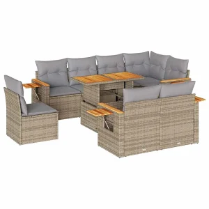 9-delige Loungeset met kussens poly rattan acacia beige 9-delige Loungeset met kussens poly rattan acacia beige