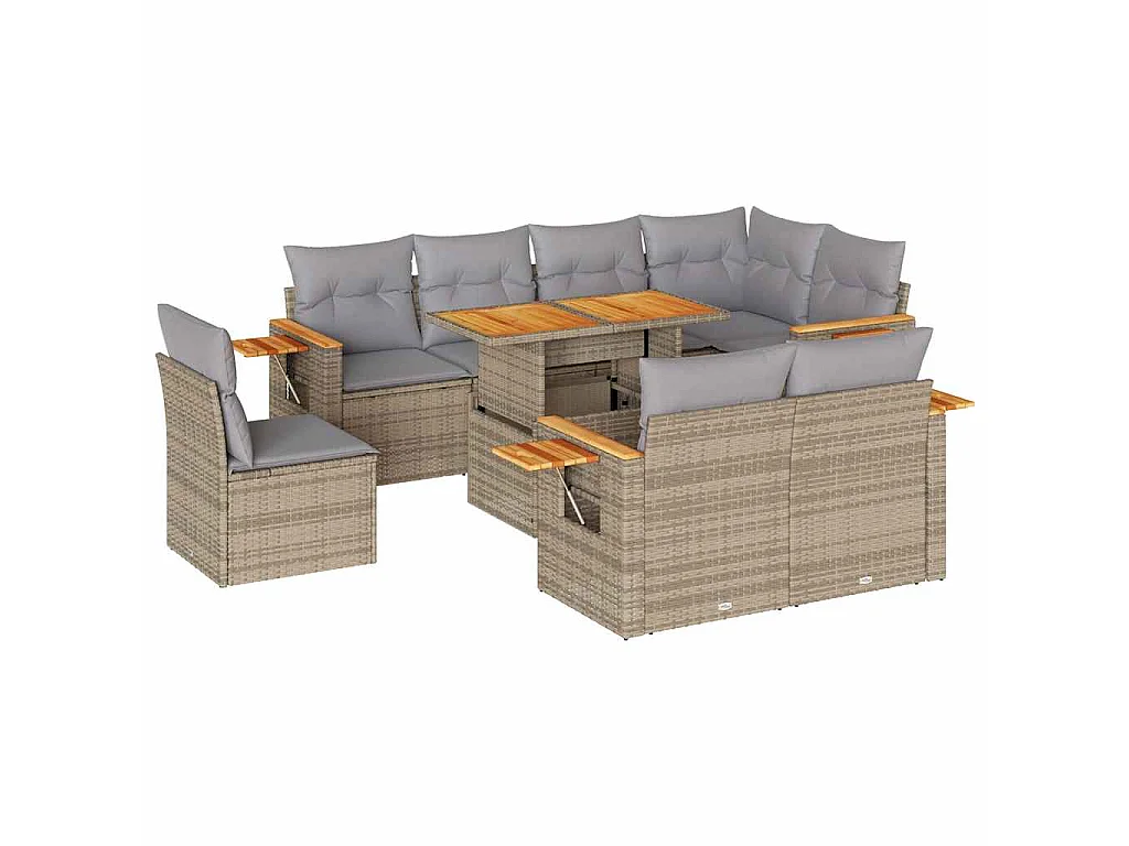 9-delige Loungeset met kussens poly rattan acacia beige
