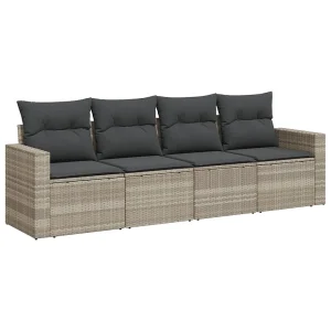 4-delige Loungeset met kussens poly rattan lichtgrijs 4-delige Loungeset met kussens poly rattan lichtgrijs
