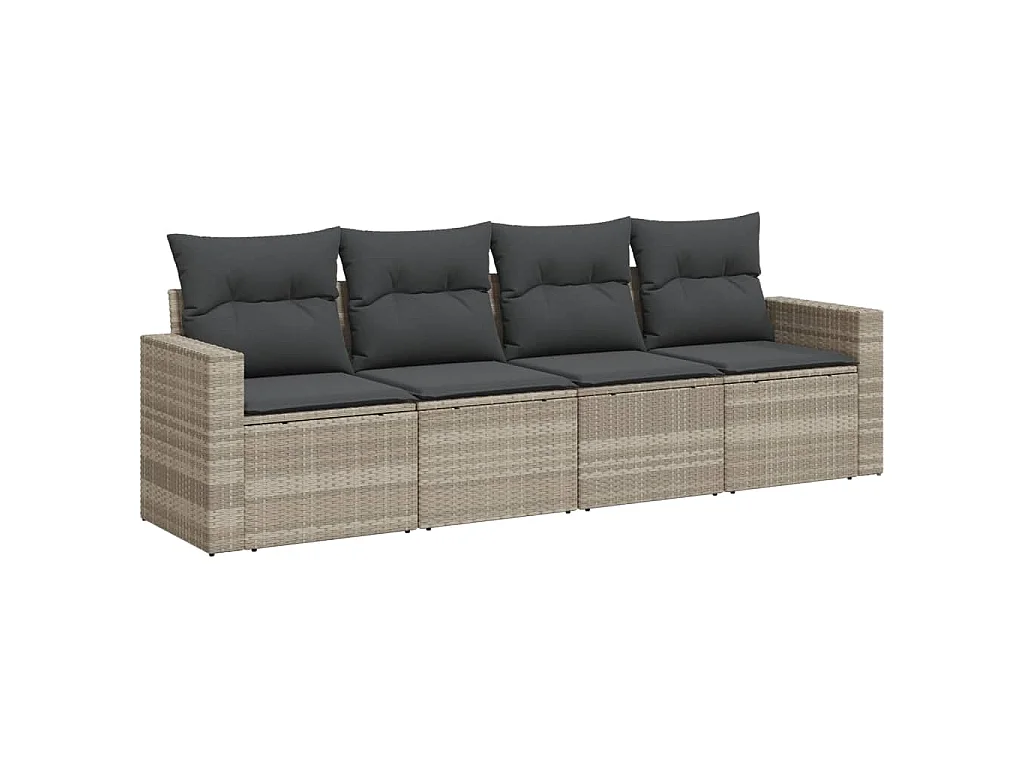4-delige Loungeset met kussens poly rattan lichtgrijs