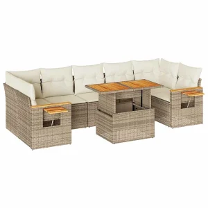 8-delige Loungeset met kussens poly rattan acacia beige 8-delige Loungeset met kussens poly rattan acacia beige