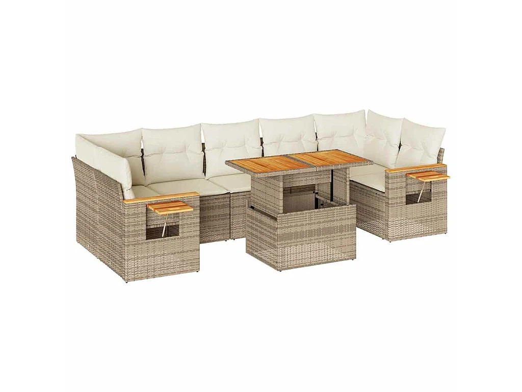 8-delige Loungeset met kussens poly rattan acacia beige