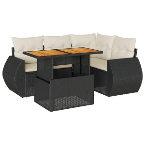 5-delige Loungeset met kussens poly rattan zwart 5-delige Loungeset met kussens poly rattan zwart
