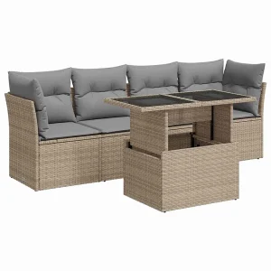 5-delige Loungeset met kussens poly rattan beige 5-delige Loungeset met kussens poly rattan beige