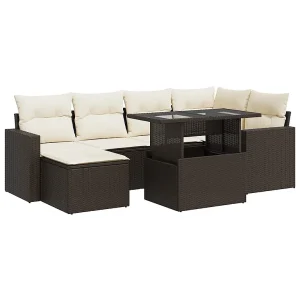 7-delige Loungeset met kussens poly rattan bruin 7-delige Loungeset met kussens poly rattan bruin