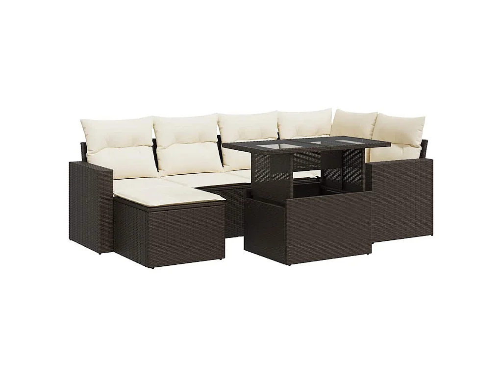7-delige Loungeset met kussens poly rattan bruin