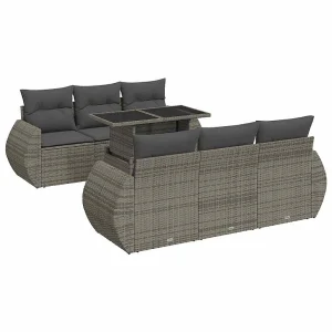 7-delige Loungeset met kussens poly rattan grijs 7-delige Loungeset met kussens poly rattan grijs