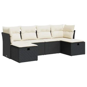 6-delige Loungeset met kussens poly rattan zwart 6-delige Loungeset met kussens poly rattan zwart
