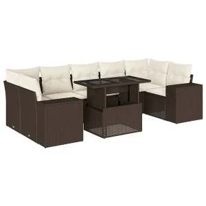 8-delige Loungeset met kussens poly rattan bruin 8-delige Loungeset met kussens poly rattan bruin