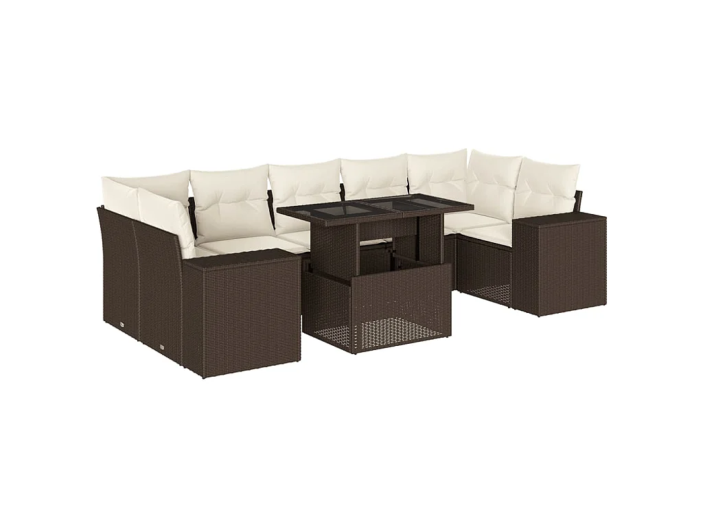 8-delige Loungeset met kussens poly rattan bruin
