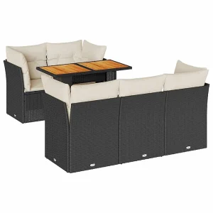 6-delige Loungeset met kussens poly rattan zwart 6-delige Loungeset met kussens poly rattan zwart