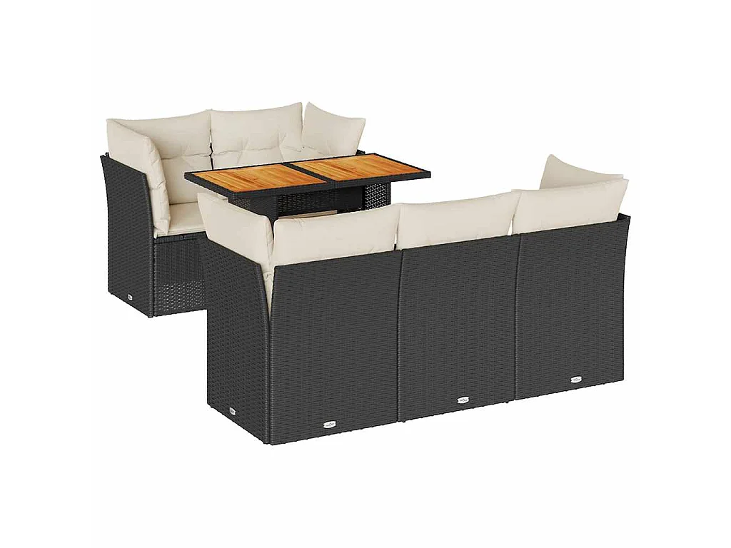 6-delige Loungeset met kussens poly rattan zwart