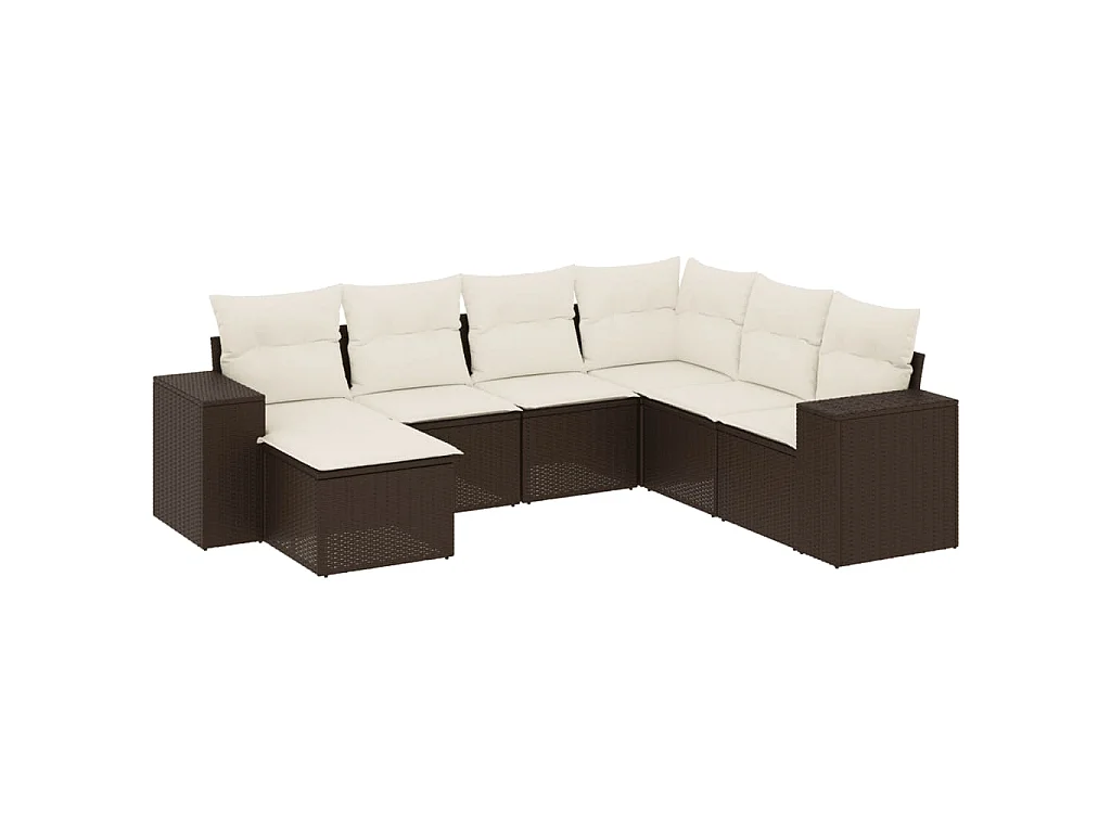 7-delige Loungeset met kussens poly rattan bruin