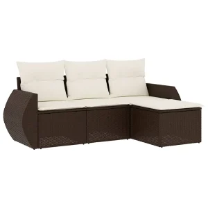 4-delige Loungeset met kussens poly rattan bruin 4-delige Loungeset met kussens poly rattan bruin