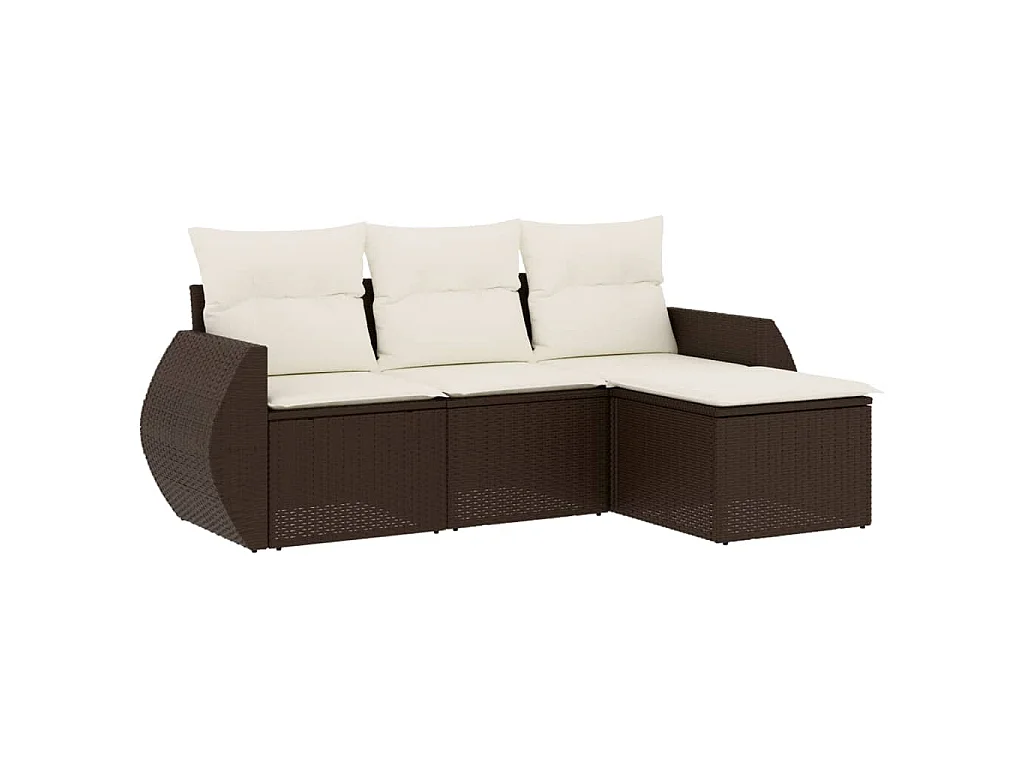 4-delige Loungeset met kussens poly rattan bruin