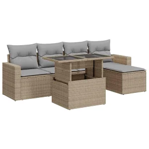 6-delige Loungeset met kussens poly rattan beige 6-delige Loungeset met kussens poly rattan beige