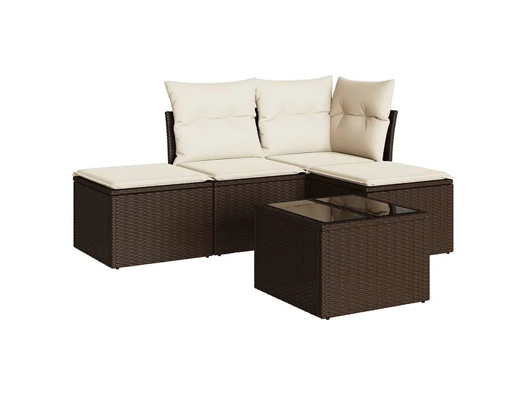 5-delige Loungeset met kussens poly rattan bruin