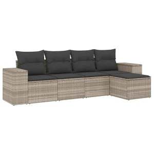 5-delige Loungeset met kussens poly rattan lichtgrijs 5-delige Loungeset met kussens poly rattan lichtgrijs