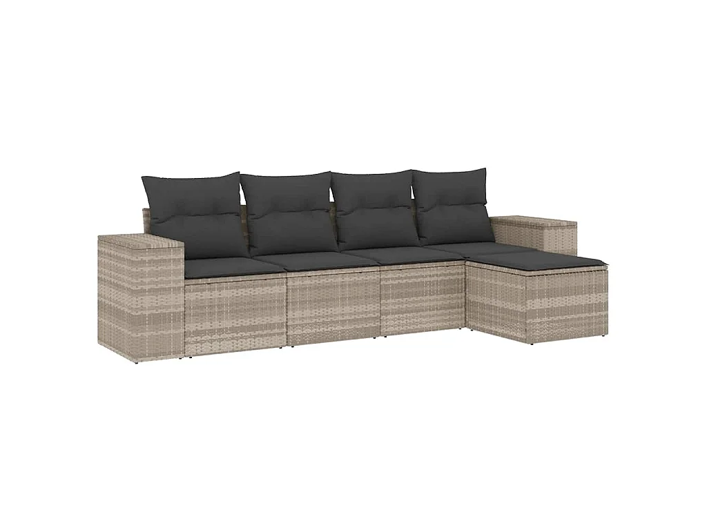 5-delige Loungeset met kussens poly rattan lichtgrijs