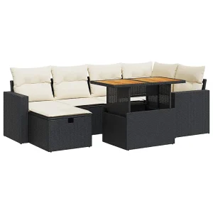 8-delige Loungeset met kussens poly rattan acacia zwart 8-delige Loungeset met kussens poly rattan acacia zwart