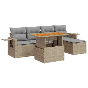 6-delige Loungeset met kussens poly rattan beige 6-delige Loungeset met kussens poly rattan beige