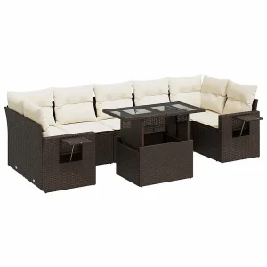 8-delige Loungeset met kussens poly rattan bruin 8-delige Loungeset met kussens poly rattan bruin