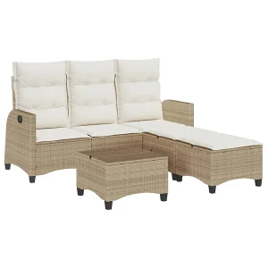 3-delige Tuinbankstel met kussens L-vormig beige poly rattan 3-delige Tuinbankstel met kussens L-vormig beige poly rattan