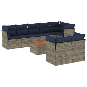 9-delige Loungeset met kussens poly rattan grijs 9-delige Loungeset met kussens poly rattan grijs