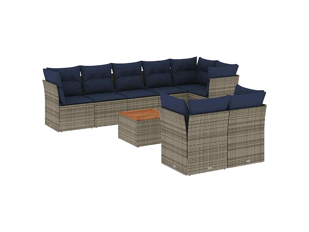 9-delige Loungeset met kussens poly rattan grijs