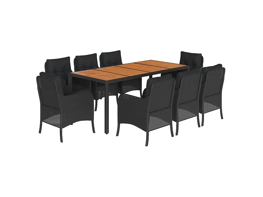9-delige Tuinset poly rattan zwart