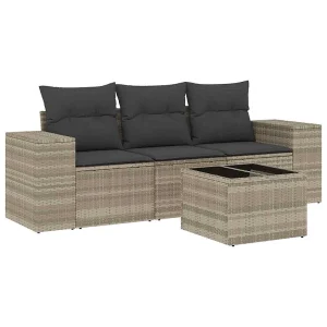 4-delige Loungeset met kussens poly rattan lichtgrijs 4-delige Loungeset met kussens poly rattan lichtgrijs