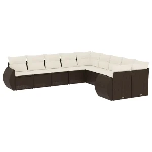 10-delige Loungeset met kussens poly rattan bruin 10-delige Loungeset met kussens poly rattan bruin