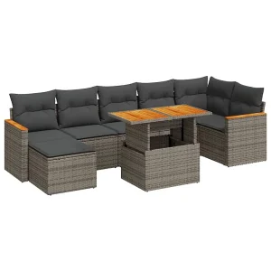 8-delige Loungeset met kussens poly rattan acacia grijs 8-delige Loungeset met kussens poly rattan acacia grijs