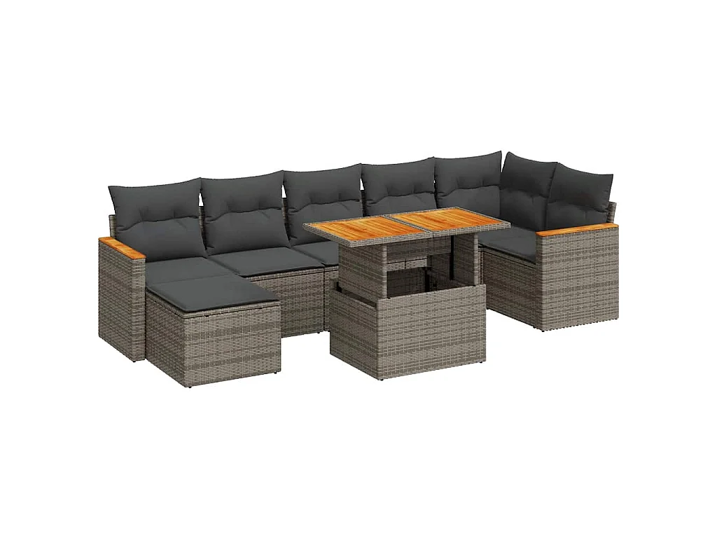 8-delige Loungeset met kussens poly rattan acacia grijs