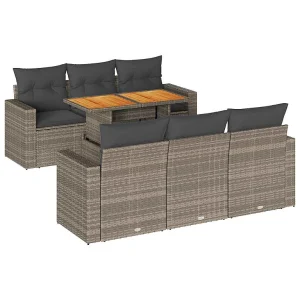 7-delige Loungeset met kussens poly rattan grijs 7-delige Loungeset met kussens poly rattan grijs