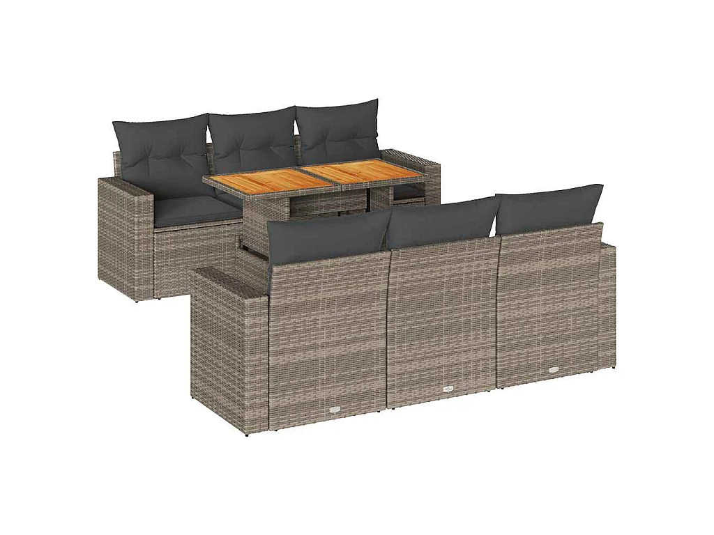 7-delige Loungeset met kussens poly rattan grijs