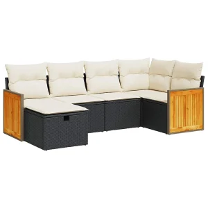 6-delige Loungeset met kussens poly rattan zwart 6-delige Loungeset met kussens poly rattan zwart