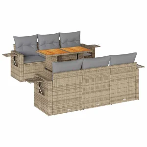 7-delige Loungeset met kussens poly rattan beige 7-delige Loungeset met kussens poly rattan beige