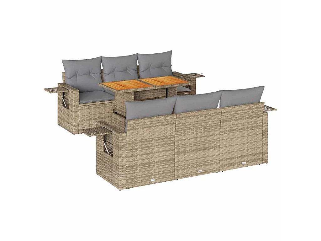 7-delige Loungeset met kussens poly rattan beige