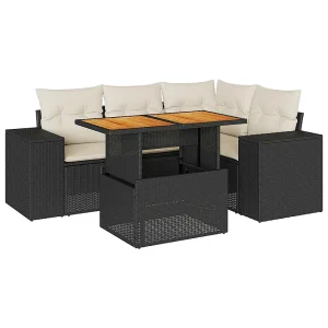 5-delige Loungeset met kussens poly rattan zwart 5-delige Loungeset met kussens poly rattan zwart
