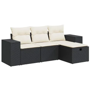 4-delige Loungeset met kussens poly rattan zwart 4-delige Loungeset met kussens poly rattan zwart