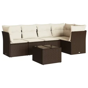 6-delige Loungeset met kussens poly rattan bruin 6-delige Loungeset met kussens poly rattan bruin