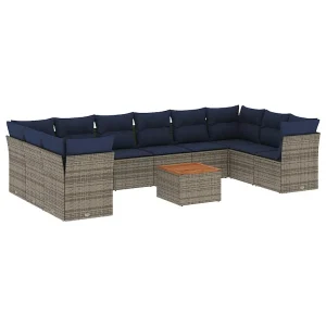 11-delige Loungeset met kussens poly rattan grijs 11-delige Loungeset met kussens poly rattan grijs